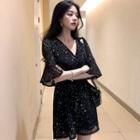 Elbow-sleeve Starry Print Chiffon Playsuit