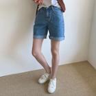 High-waist Cuffed-hem Denim Shorts