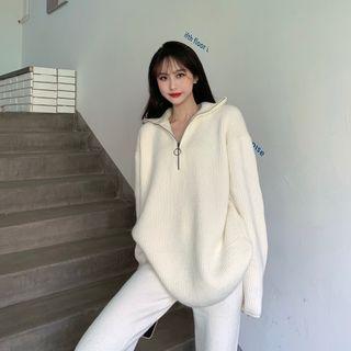 Turtle-neck Loose-fit Knit Sweater / High-waist Knit Pants