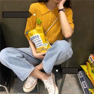 Elbow-sleeve Perforated Knit Shirt