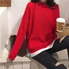 Plain Round-neck Loose-fit Sweater Red - One Size