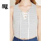 Lace-up Striped Sleeveless Top