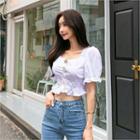 Off-shoulder Cropped Blouse White - One Size