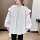 Plain Puff-sleeve Embroidered Blouse