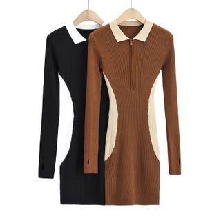 Two-tone Ribbed Polo Sheath Dress