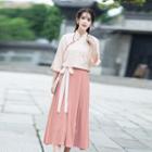 Elbow-sleeve Embroidered Top / Midi A-line Skirt / Hanfu Set