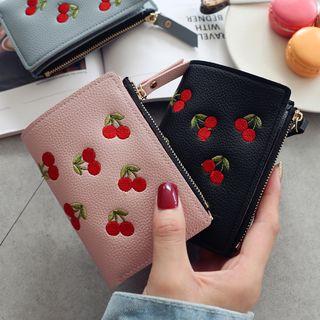 Embroidered Cherry Faux Leather Coin Purse