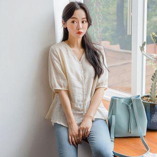 V-neck Ruffle-hem Textured Blouse