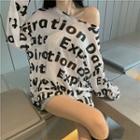 Lettering Print Long-sleeve Sheer T-shirt As Shown In Figure - One Size