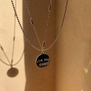 Lettering Disc Pendant Sterling Silver Necklace Silver - One Size
