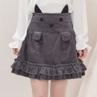 Cat Embroidered Corduroy Skirt