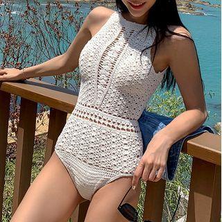 Halter-neck Crochet Lace Swimsuit
