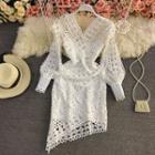 Crochet-lace V-neck Asymmetric Bodycon Dress