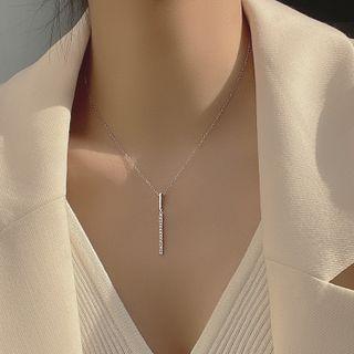 Rhinestone Bar Pendant Sterling Silver Choker 1pc - Silver - One Size