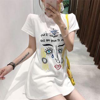 Short-sleeve Graphic Print Mini T-shirt Dress