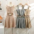 Set: Plaid Button-up Crop Top + Mini Skirt