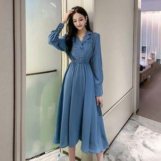 Puff-sleeve Double-breasted Midi Shirtdress