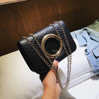 Metal Hoop Quilted Faux Leather Crossbody Bag Black - One Size