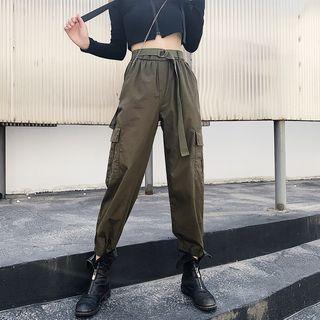 Belted Waist Gather-cuff Cargo Pants