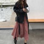 Faux Leather Biker Jacket / Long-sleeve Floral Midi Chiffon Dress