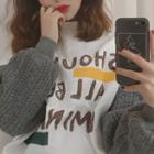 Mock Two-piece Knit-sleeve Lettering Pullover