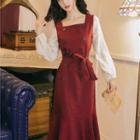 Long-sleeve Two Tone Double-breasted Midi Dress