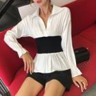 Flare-cuff Paneled Peplum Blouse