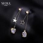 Star & Cats Eye Stone Dangle Earring 1 Pair - A295 - As Shown In Figure - One Size