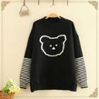 Round-neck Bear Printed Over-sized Knitted Sweater