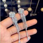 Flower Rhinestone Fringed Earring 1 Pair - Silver - One Size