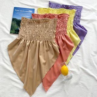 Satin Asymmetric Smocked Tube Top In 7 Colors