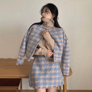 Houndstooth Cropped Coat + Skirt