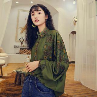 Floral Print Shirt Dark Green - One Size