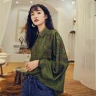 Floral Print Shirt Dark Green - One Size