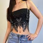 Butterfly Print Camisole Top Black - One Size