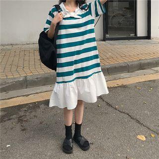 Striped Short-sleeve Midi Polo Dress