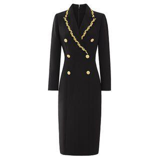 Applique Trim Double-breasted Long Coat