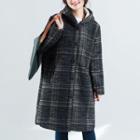 Hooded Plaid Buttoned Long Coat