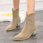 Velvet Block-heel Pointy-toe Ankle Boots