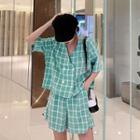 Set: Plaid Loose-fit Short-sleeve Shirt + Shorts