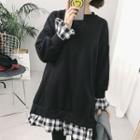 Mock-two Check Round-neck Loose-fit Sweatshirt