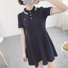 Heart Embroidered Short-sleeve Polo-shirt Dress