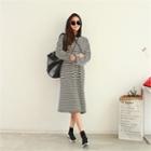Contrast-hood Stripe Midi Pullover Dress