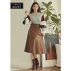 Belted Faux-leather Midi Flare Skirt Brown - One Size