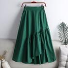 Plain Asymmetrical Panel A-line Midi Skirt