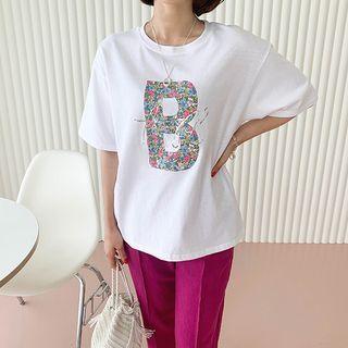 B Floral-printed Cotton T-shirt