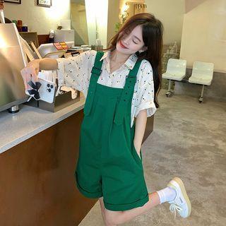 Dotted Blouse / Plain Wide Leg Jumpsuit