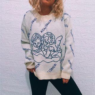 Angel Print Lettering Sweater