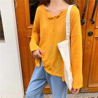 Plain Single-breasted Crewneck Long-sleeve Light Top