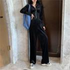 Velvet Cropped Zip-up Hoodie / Wide-leg Pants